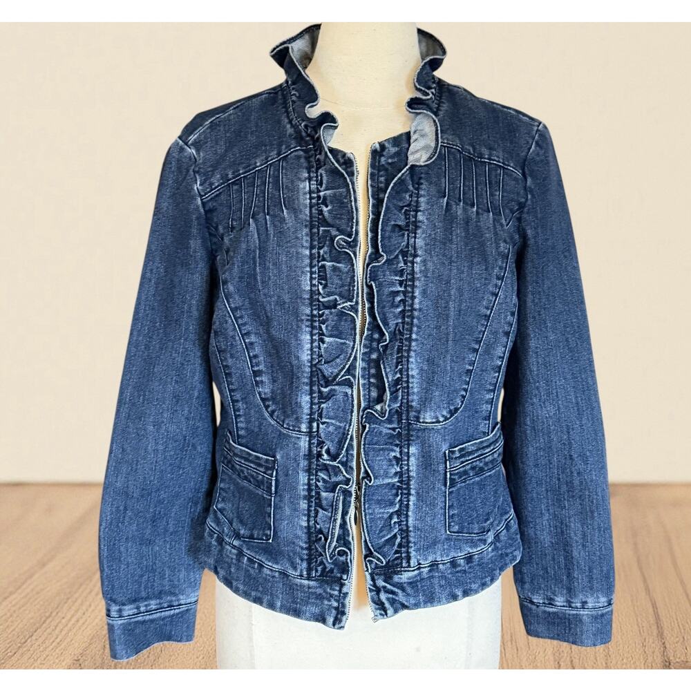 Christiana Zinn Y2K Western Ruffled Denim Trucker Jacket Sz L Womens Bohemian